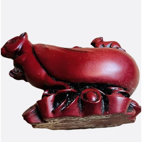 Chinese Wood Feng Shui Zodiac Coin Wealth Rat Mouse Statue Figurine - Picture 3 of 6